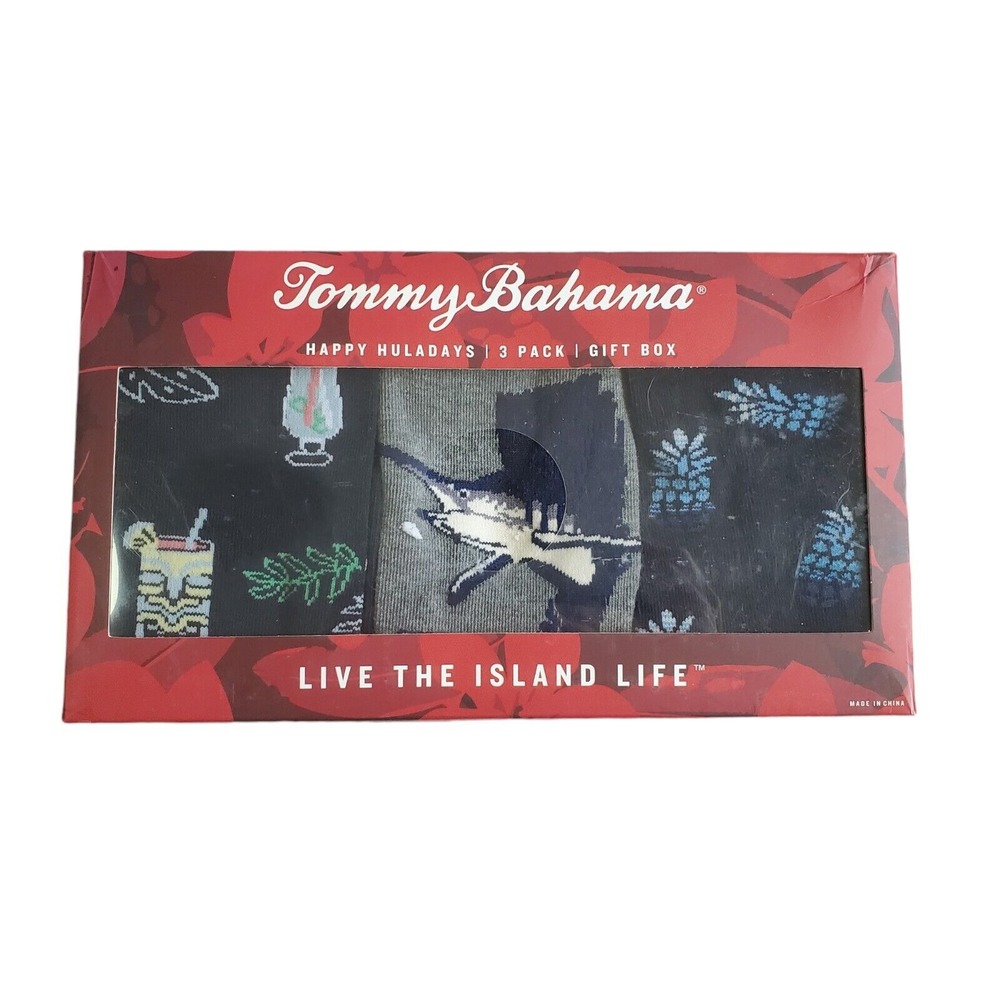 Tommy Bahama Happy Huladays 3 Pair Men's‎ Socks Gift Box New - Picture 2 of 7